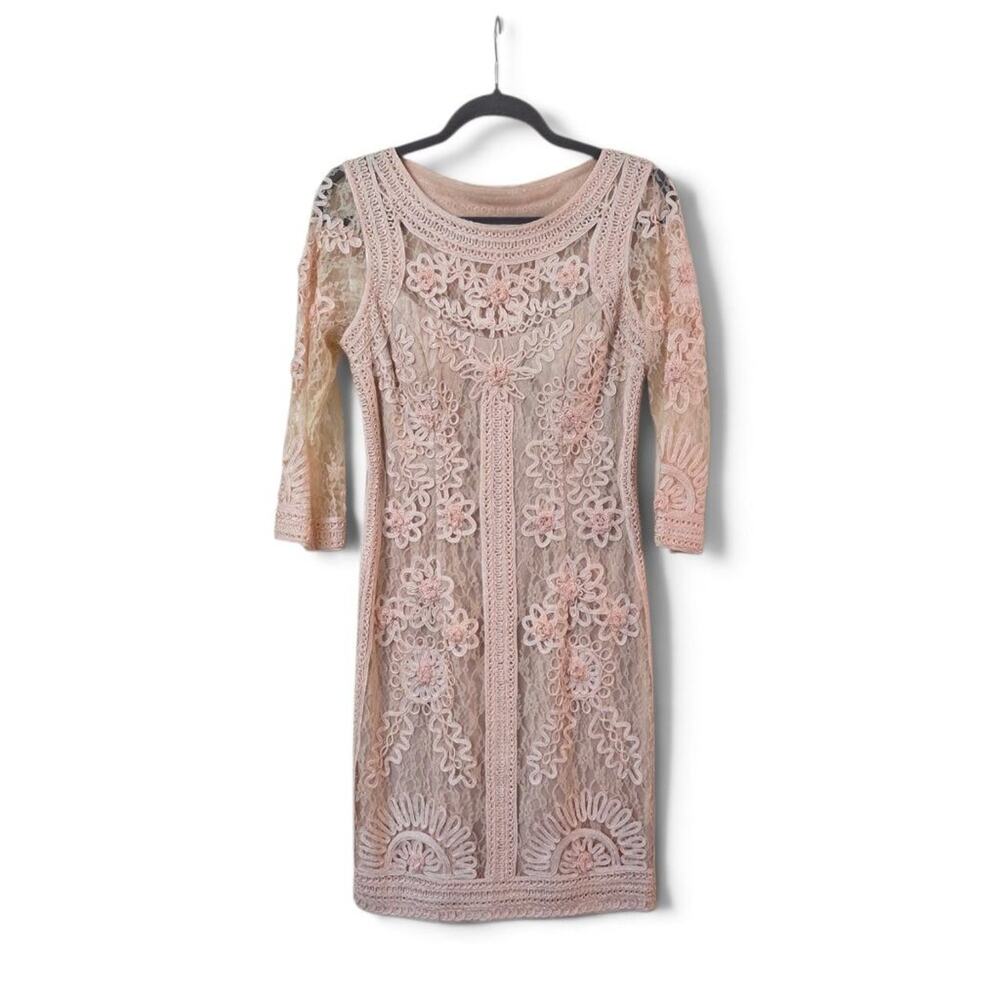 Sue Wong Nocturne Blush Pink Lace Soutache Floral Applique Formal Mini Dress